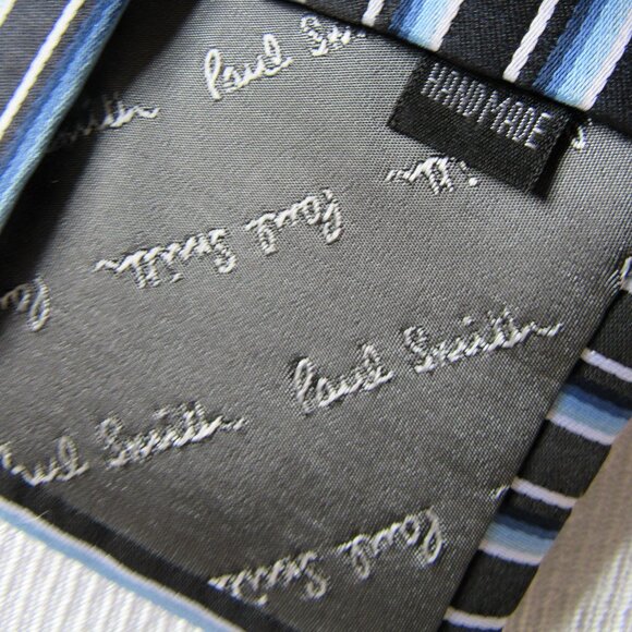 Paul Smith Striped 100%Silk Tie , Handmade,Blue/Black, width 4 in; - Picture 3 of 5